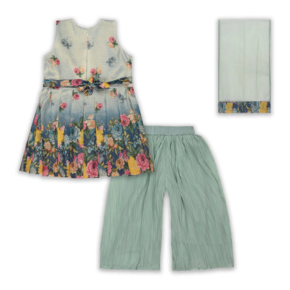 Elegant Georgette Floral Kurti Set with Palazzo & Dupatta