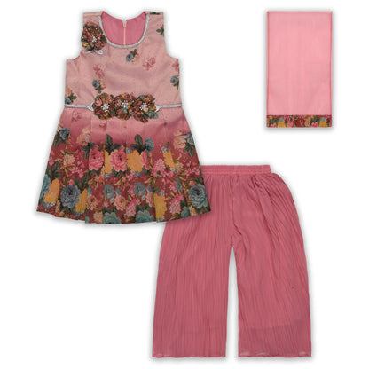 Elegant Georgette Floral Kurti Set with Palazzo & Dupatta