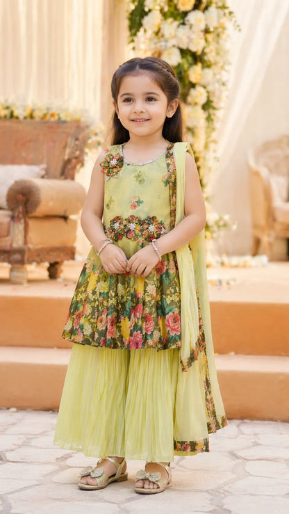 Elegant Georgette Floral Kurti Set with Palazzo & Dupatta