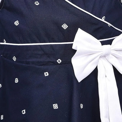 Girls Cotton Printed Summer Dress with Floral Applique