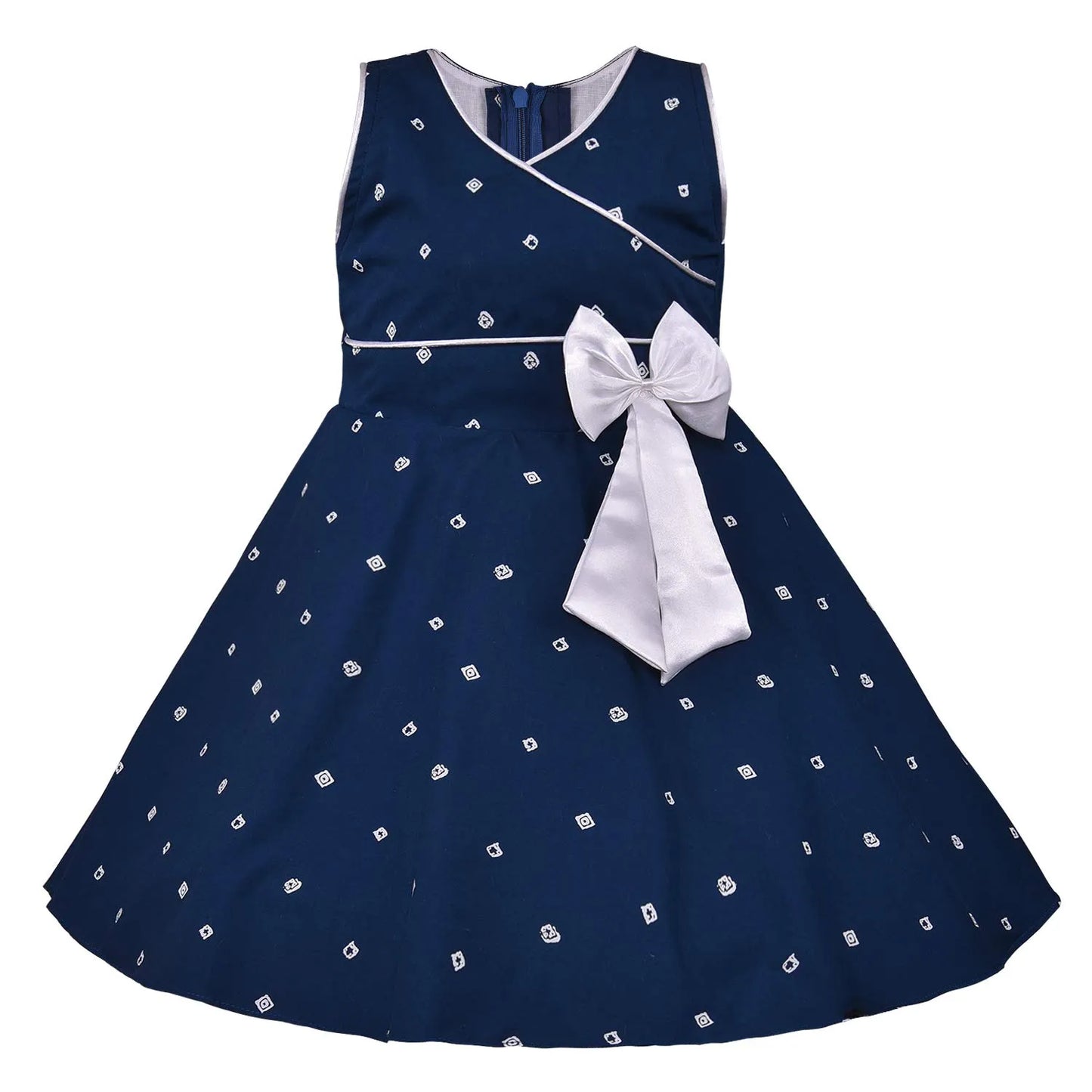 Girls Cotton Printed Summer Dress with Floral Applique