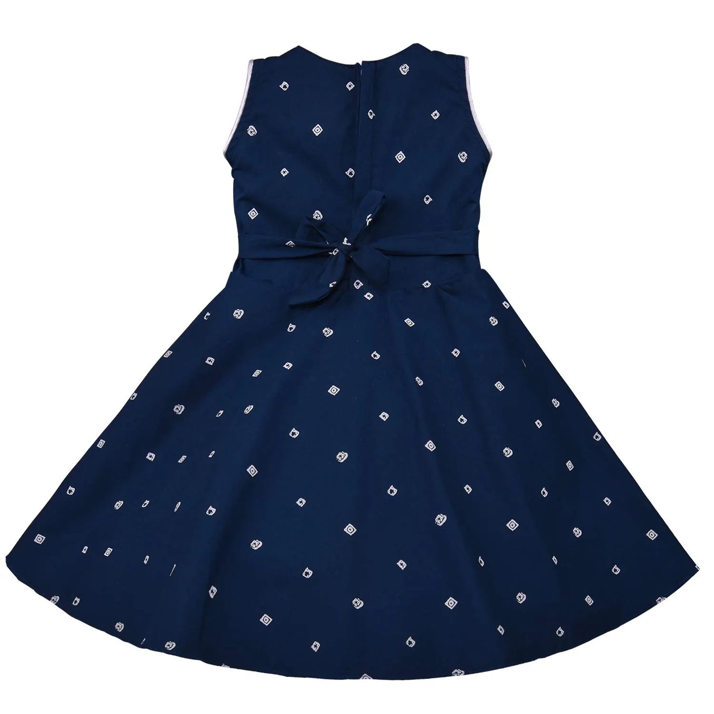 Girls Cotton Printed Summer Dress with Floral Applique