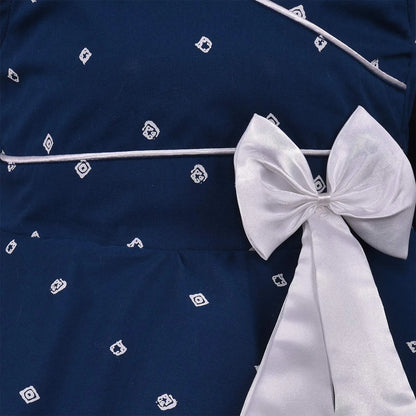 Girls Cotton Printed Summer Dress with Floral Applique