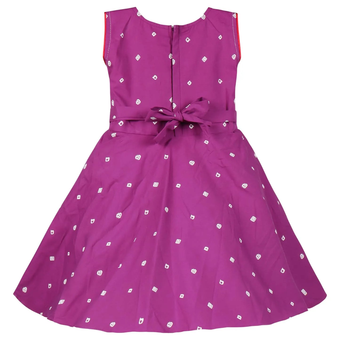 Girls Cotton Printed Summer Dress with Floral Applique