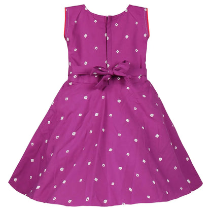 Girls Cotton Printed Summer Dress with Floral Applique