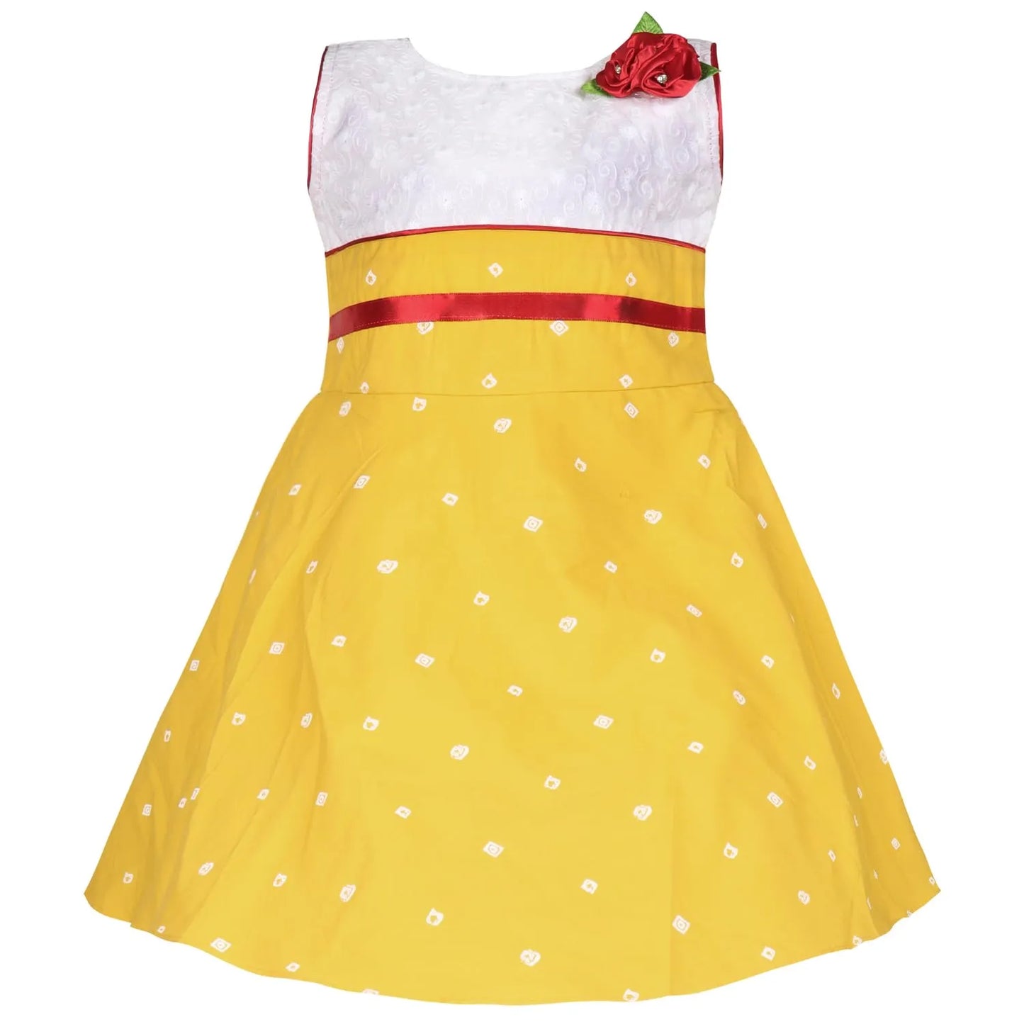 Girls Cotton Printed Summer Dress with Floral Applique