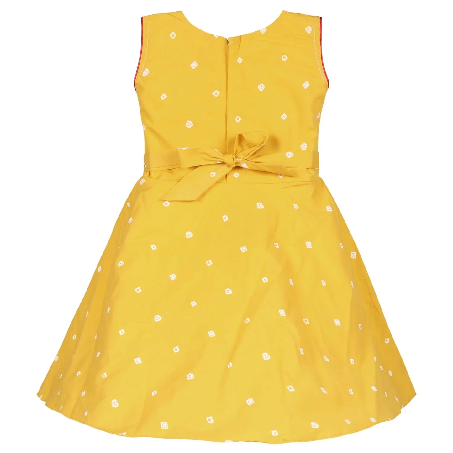 Girls Cotton Printed Summer Dress with Floral Applique