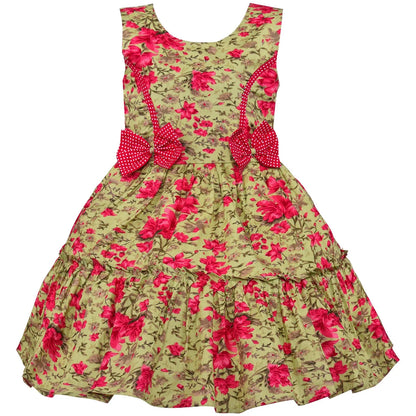Girls Floral Printed Cotton Frock with Waist Belt