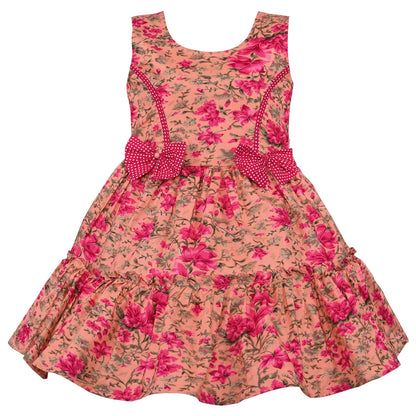 Girls Floral Printed Cotton Frock with Waist Belt