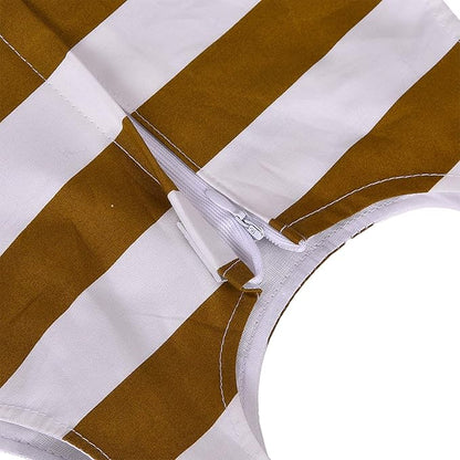 Girls Cotton Sleeveless Striped Party Wear Frock with Bow & Brooch Detail