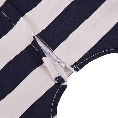 Girls Cotton Sleeveless Striped Party Wear Frock with Bow & Brooch Detail