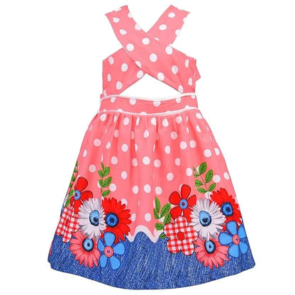 Girls Cotton Sleeveless Polka Dot Party Wear Frock