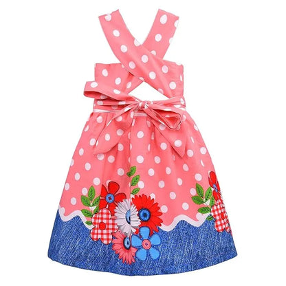 Girls Cotton Sleeveless Polka Dot Party Wear Frock