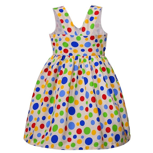 Girls Cotton Sleeveless Polka Dot Party Wear Frock