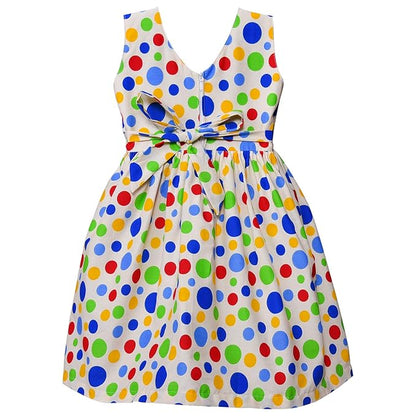 Girls Cotton Sleeveless Polka Dot Party Wear Frock