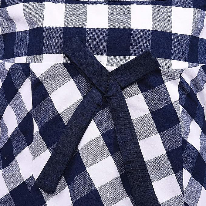 Girls Cotton Checked Party Wear Frock with Bow Detail