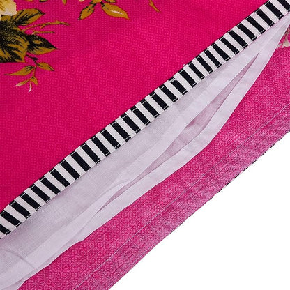 Girls Cotton Floral Party Wear Frock with Stripes & Bow Detail