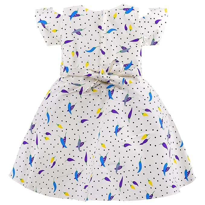 Girls Cotton Polka Dot Printed Frock with Bow Waist Belt