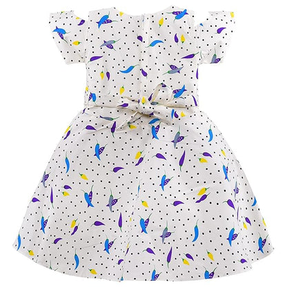 Girls Cotton Polka Dot Printed Frock with Bow Waist Belt