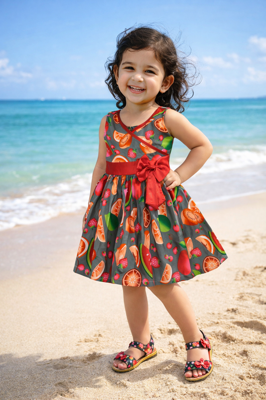 Girls Pure Cotton Printed Summer Casual Dress