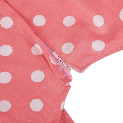 Girls Cotton Polka Dot Printed Frock with Floral Border & Bow