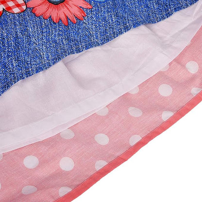 Girls Cotton Polka Dot Printed Frock with Floral Border & Bow