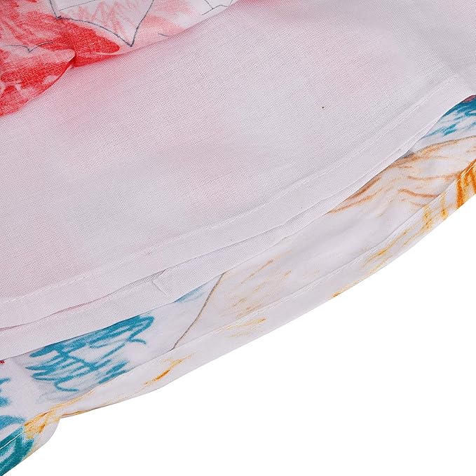 Girls Printed Cotton Party Wear Dress with Floral Waist Belt & Bow Detail