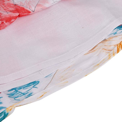 Girls Printed Cotton Party Wear Dress with Floral Waist Belt & Bow Detail