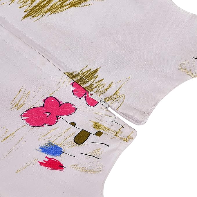 Girls Printed Cotton Party Wear Dress with Floral Waist Belt & Bow Detail