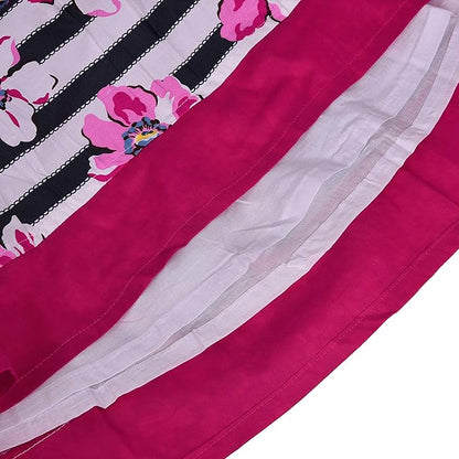 Girls Striped Floral Printed Cotton Dress with Waist Flower Belt