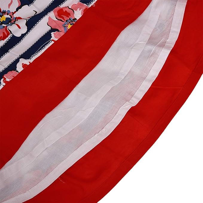 Girls Striped Floral Printed Cotton Dress with Waist Flower Belt