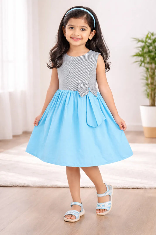Girls Cotton Sleeveless Party Dress with Bow Detail