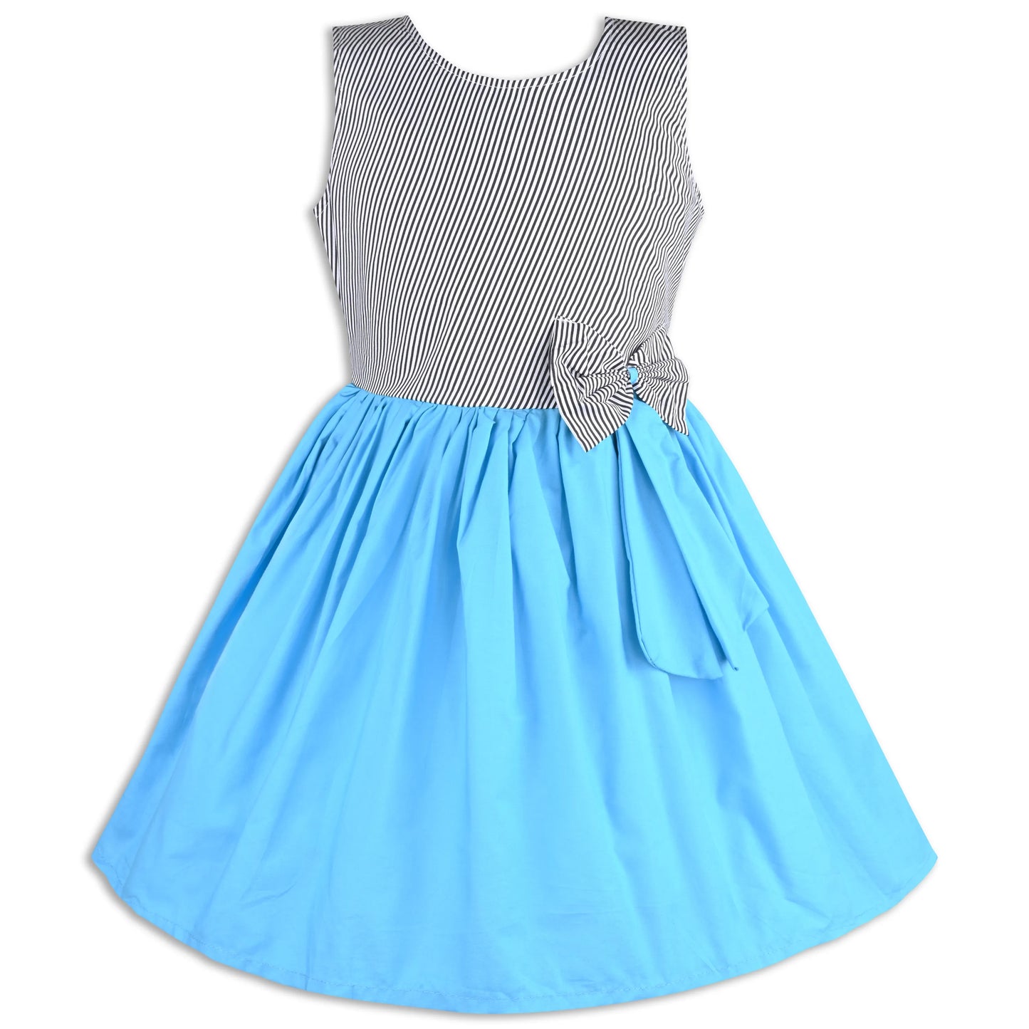 Girls Cotton Sleeveless Party Dress with Bow Detail