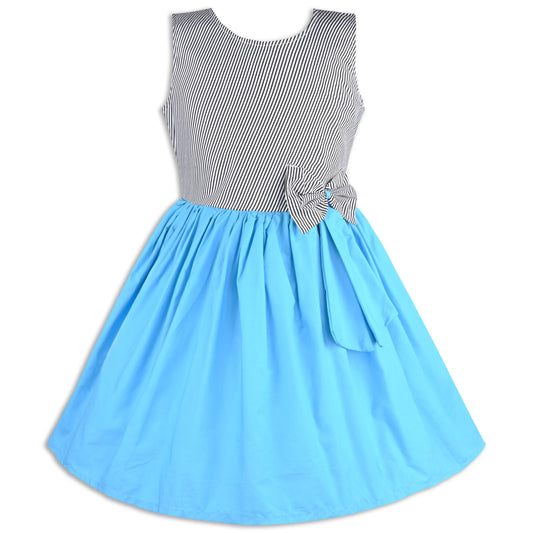 Girls Cotton Sleeveless Party Dress with Bow Detail