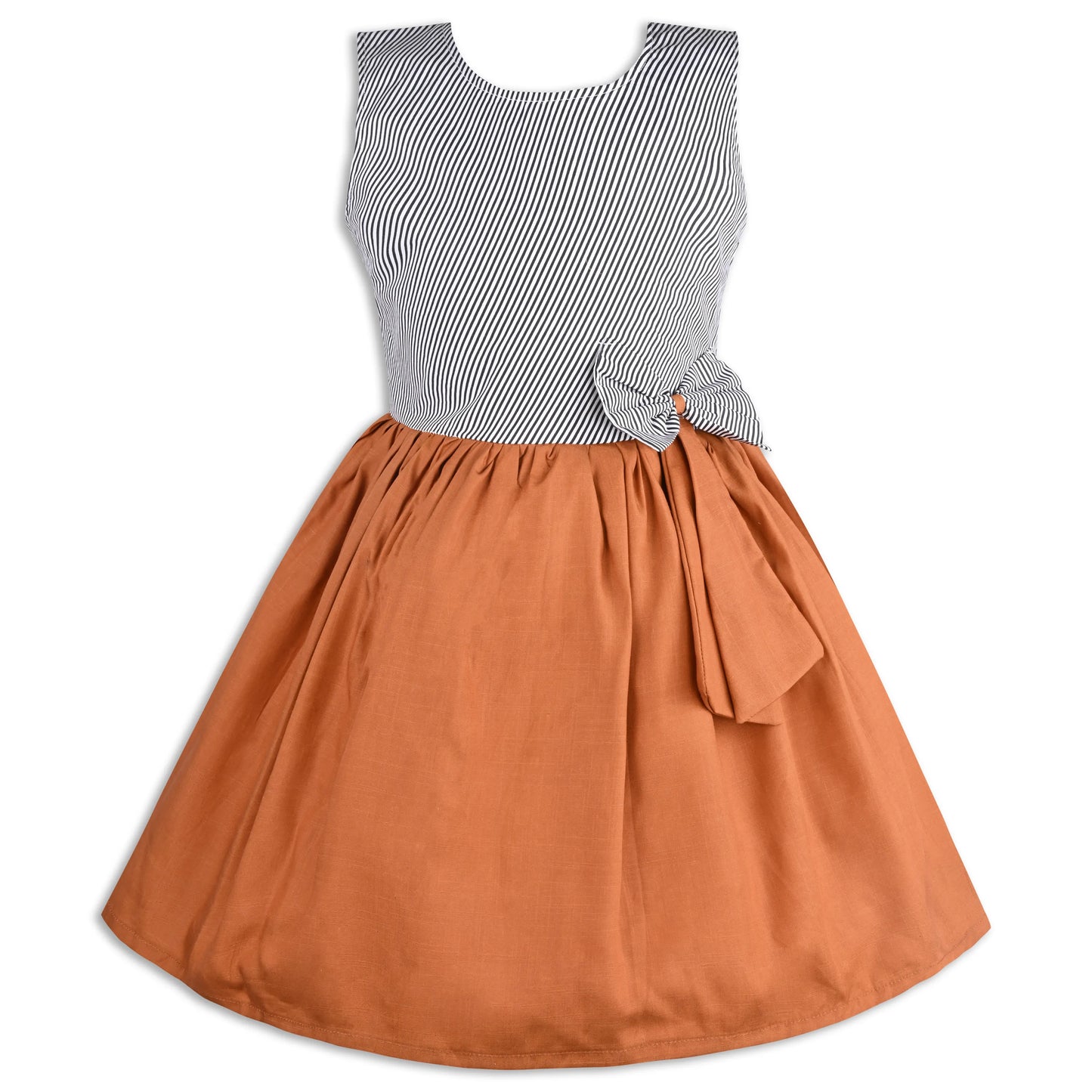 Girls Cotton Sleeveless Party Dress with Bow Detail