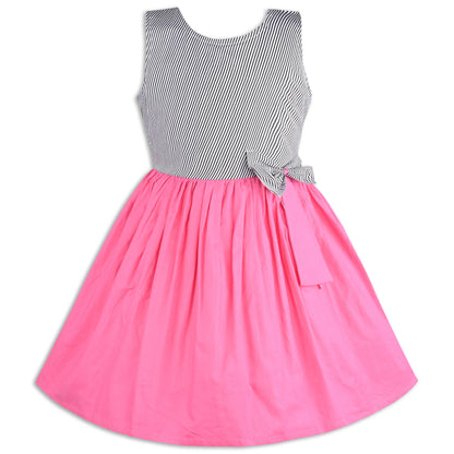 Girls Cotton Sleeveless Party Dress with Bow Detail