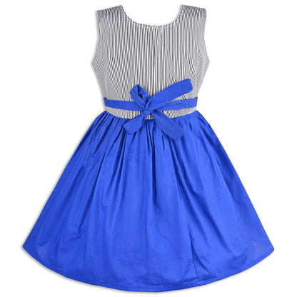 Girls Cotton Sleeveless Party Dress with Bow Detail