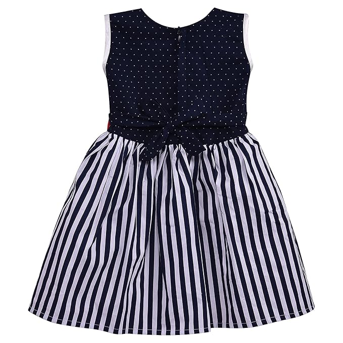 Girls Polka Dot & Striped Cotton Party Wear Dress with Bow Detail