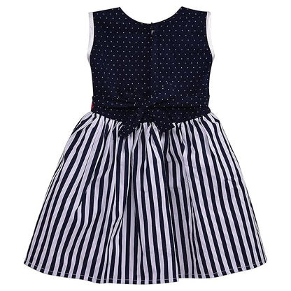 Girls Polka Dot & Striped Cotton Party Wear Dress with Bow Detail