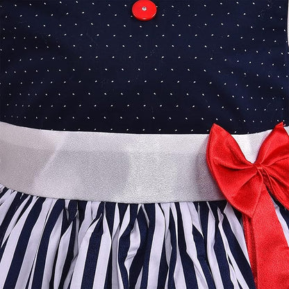 Girls Polka Dot & Striped Cotton Party Wear Dress with Bow Detail