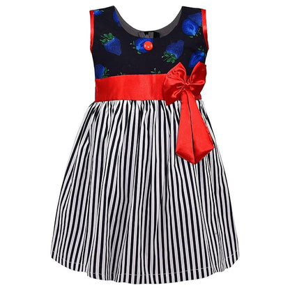 Girls Polka Dot & Striped Cotton Party Wear Dress with Bow Detail