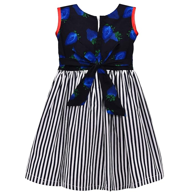 Girls Polka Dot & Striped Cotton Party Wear Dress with Bow Detail
