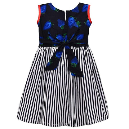 Girls Polka Dot & Striped Cotton Party Wear Dress with Bow Detail