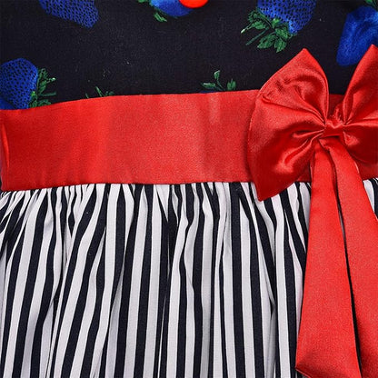 Girls Polka Dot & Striped Cotton Party Wear Dress with Bow Detail