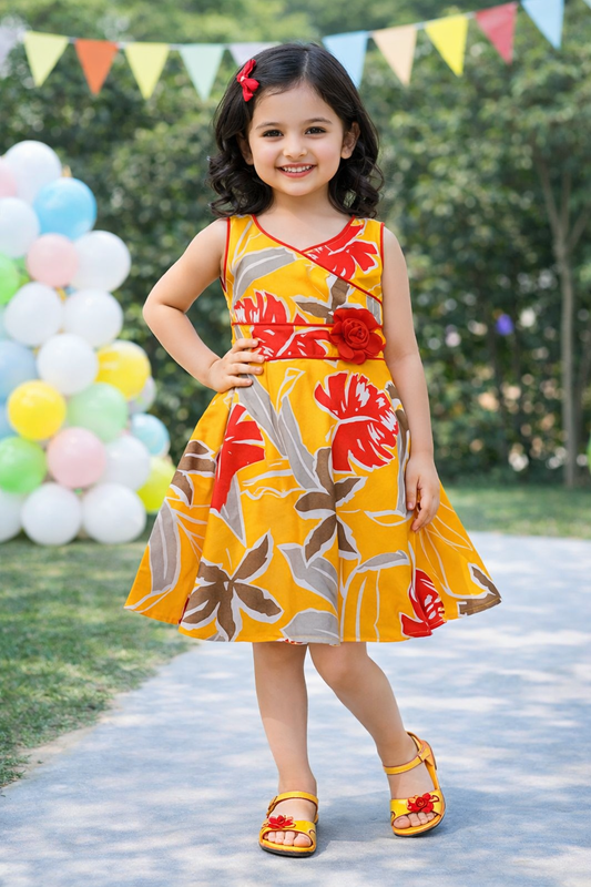 Girls Pure Cotton Printed Summer Casual Dress