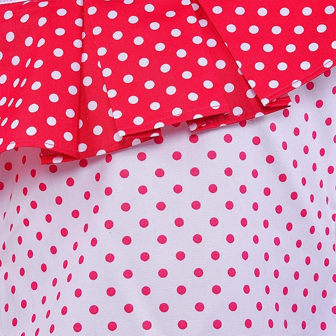 Girls Polka Dot Cotton One-Shoulder Dress with Ruffle Neckline