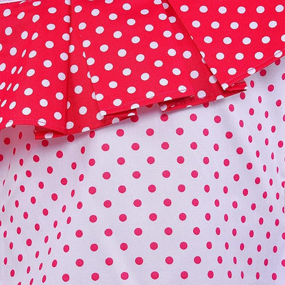 Girls Polka Dot Cotton One-Shoulder Dress with Ruffle Neckline