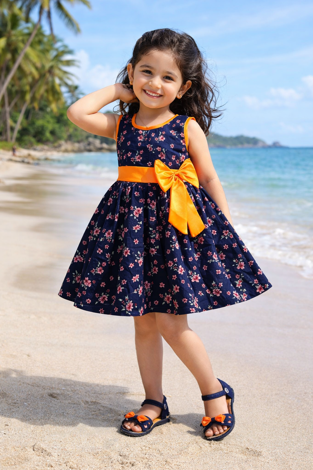 Girls Pure Cotton Floral Printed Summer Casual Dress