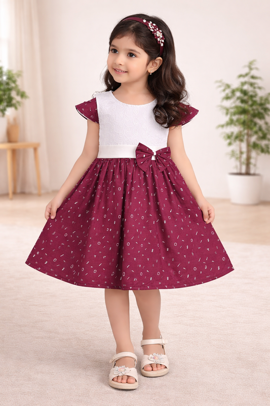 Girls Embroidered Bow Cotton Summer Dress