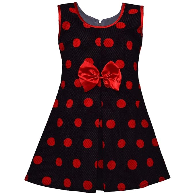 Girls Polka Dot Cotton Party Wear Dress with Bow Detail